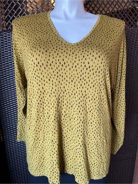 XCVI Mustard V-Neck Long Sleeve Top with Black Dot Print NWT - M